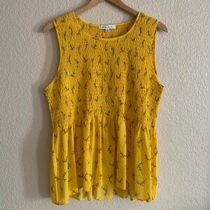 Rose + Olive - Yellow floral print stretch Top